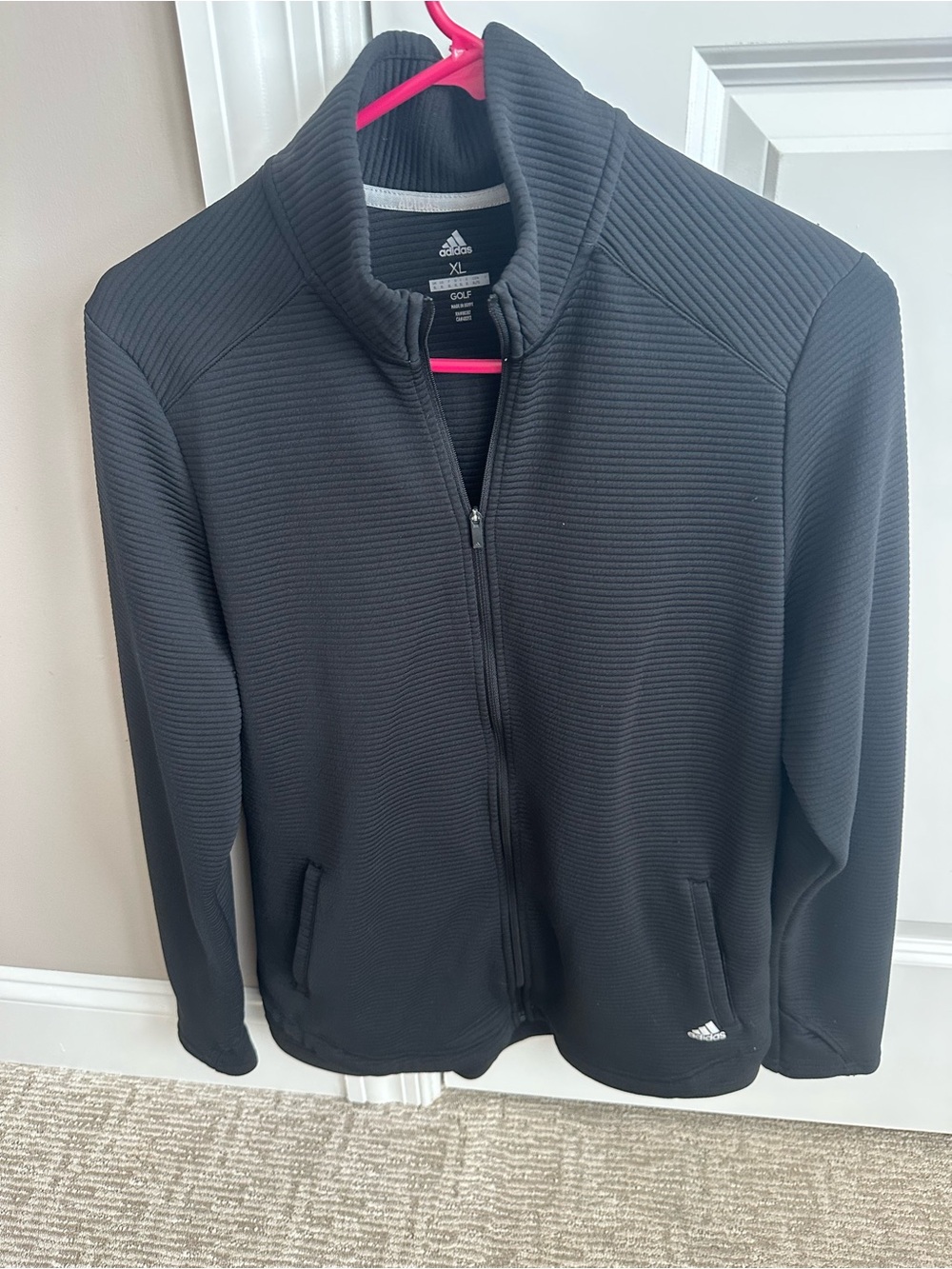 Adidas Golf Women's Black Full-Zip Ribbed Performance Jacket